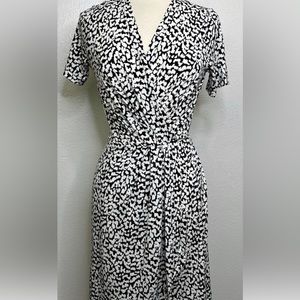 Banana Republic Outlet White Black Geometric Print Faux Wrap Dress Size Large